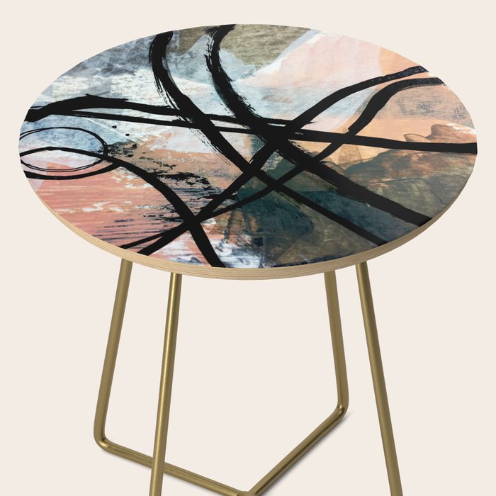 It comes and goes [2] - a black and white abstract mixed media piece with pink details Side Table Gallery Image 2