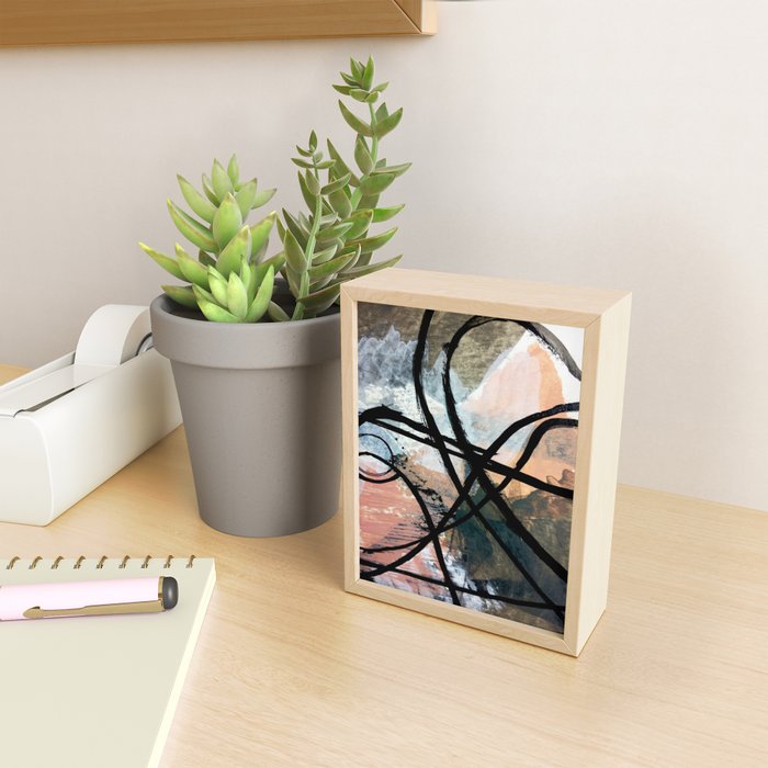 It comes and goes [2] - a black and white abstract mixed media piece with pink details Mini Art Print Gallery Image 2