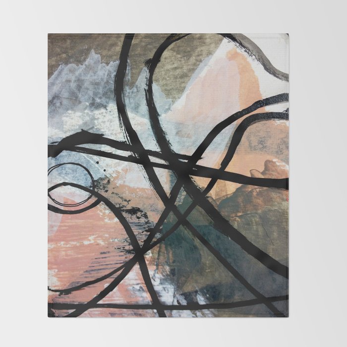It comes and goes [2] - a black and white abstract mixed media piece with pink details Throw Blanket Gallery Image 2