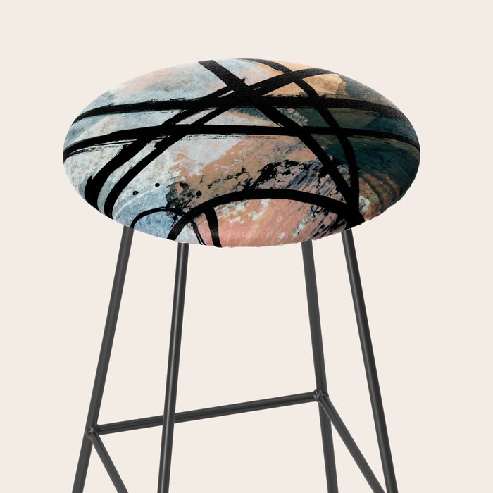 It comes and goes [2] - a black and white abstract mixed media piece with pink details Stool Gallery Image 2