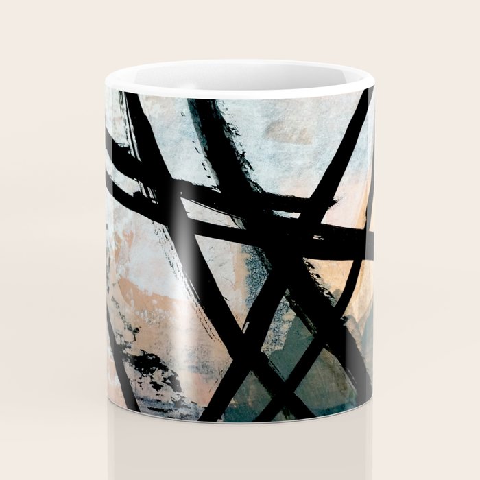 It comes and goes [2] - a black and white abstract mixed media piece with pink details Coffee Mug Gallery Image 4