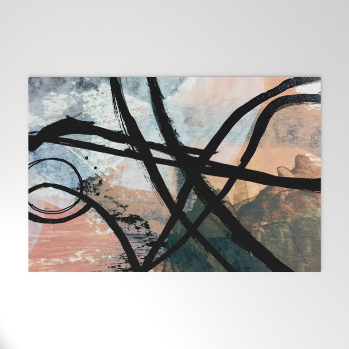 It comes and goes [2] - a black and white abstract mixed media piece with pink details Welcome Mat Gallery Image 1
