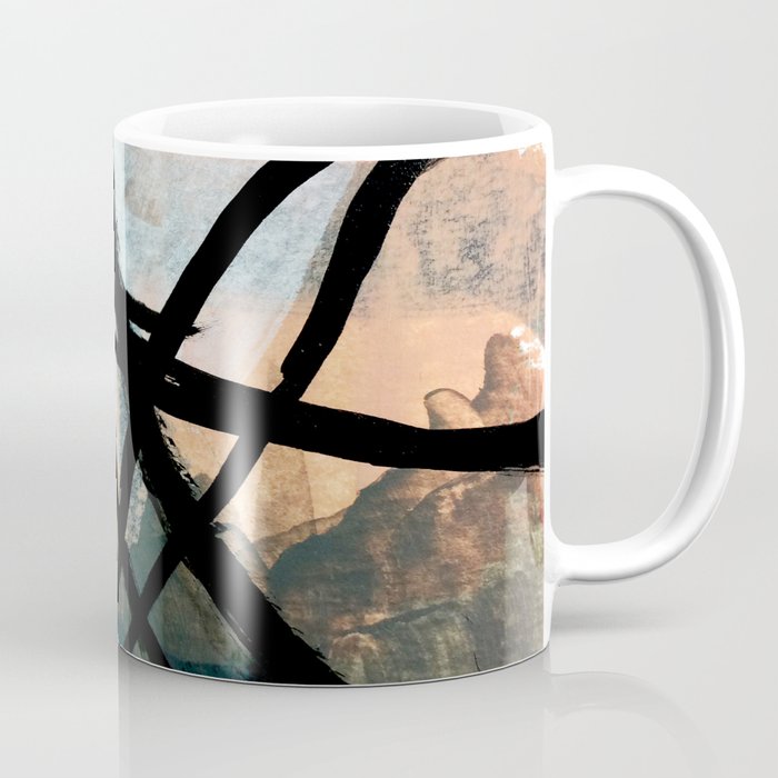 It comes and goes [2] - a black and white abstract mixed media piece with pink details Coffee Mug Gallery Image 1