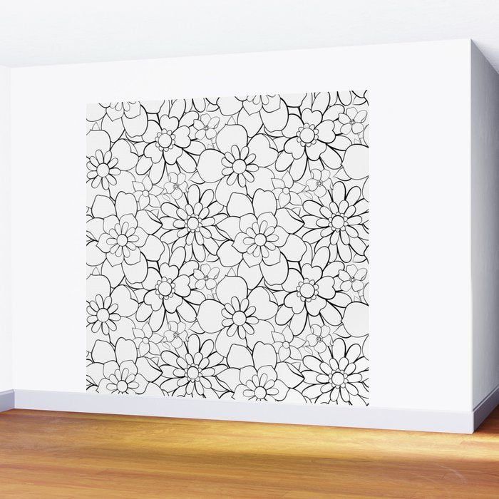 Black and white hand drawn flower art pattern Wall Mural Gallery Image 2