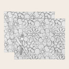 Black and white hand drawn flower art pattern Placemat Gallery Image 1