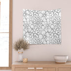 Black and white hand drawn flower art pattern Wall Tapestry Gallery Image 2