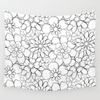 Black and white hand drawn flower art pattern Wall Tapestry Gallery Image 4
