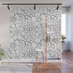 Black and white hand drawn flower art pattern Wall Mural Gallery Image 1