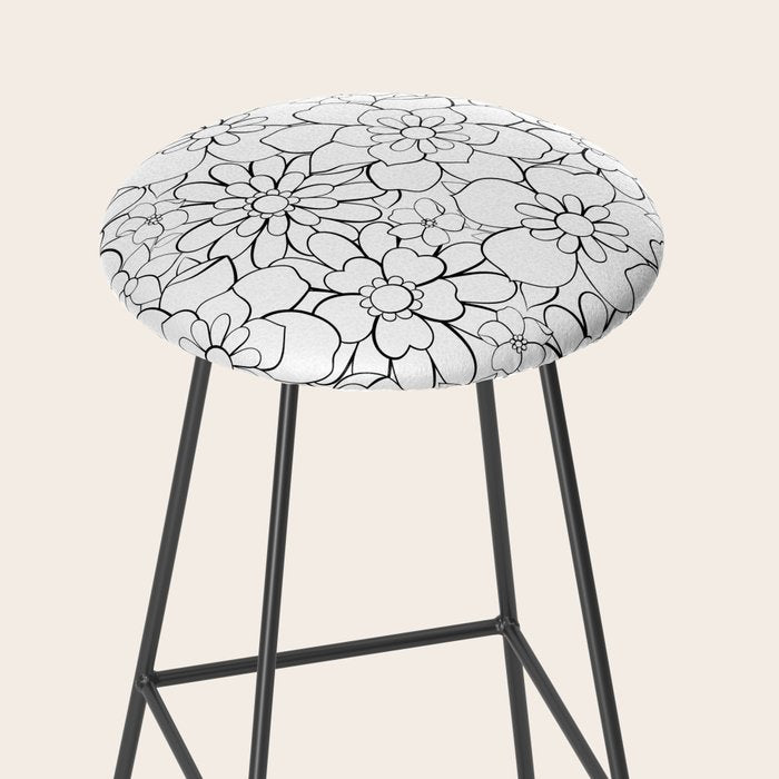 Black and white hand drawn flower art pattern Stool Gallery Image 2