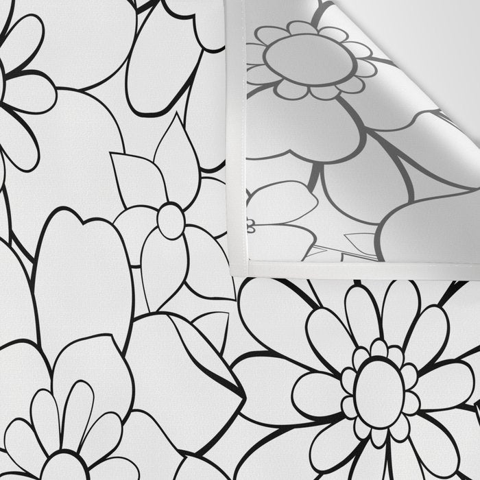 Black and white hand drawn flower art pattern Wall Tapestry Gallery Image 3