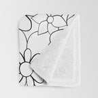 Black and white hand drawn flower art pattern Throw Blanket Gallery Image 3