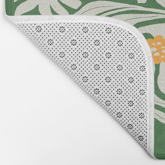 White Camellia & Fern Green Bath Mat Gallery Image 2