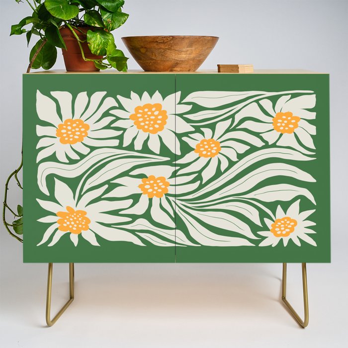 White Camellia & Fern Green Credenza Gallery Image 1