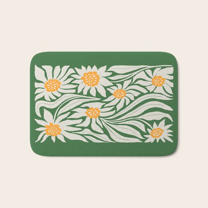 White Camellia & Fern Green Bath Mat Gallery Image 1