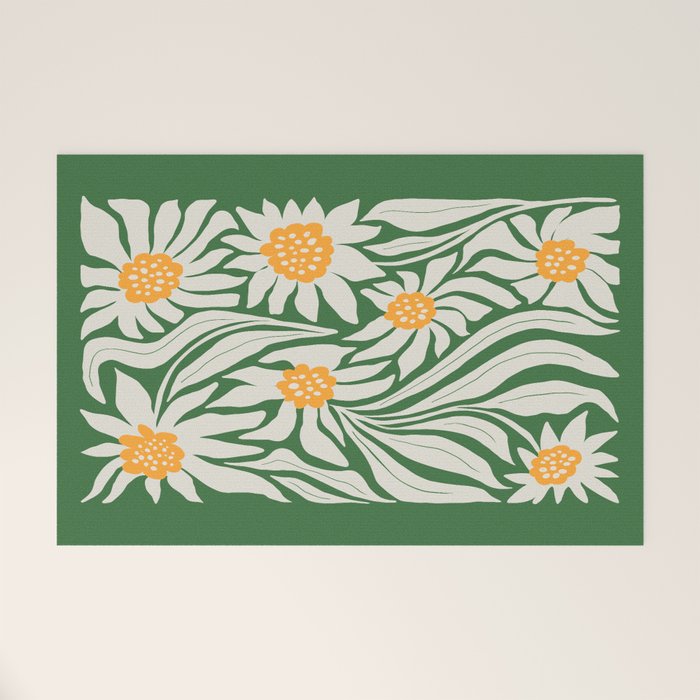 White Camellia & Fern Green Welcome Mat Gallery Image 1