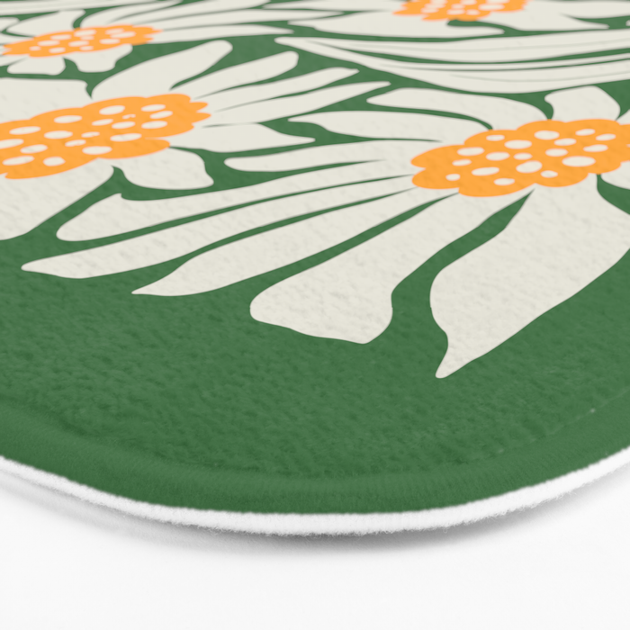 White Camellia & Fern Green Bath Mat Gallery Image 3