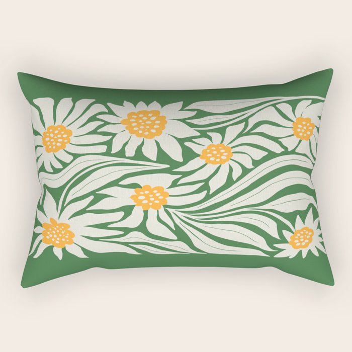 White Camellia & Fern Green Rectangular Pillow Gallery Image 1