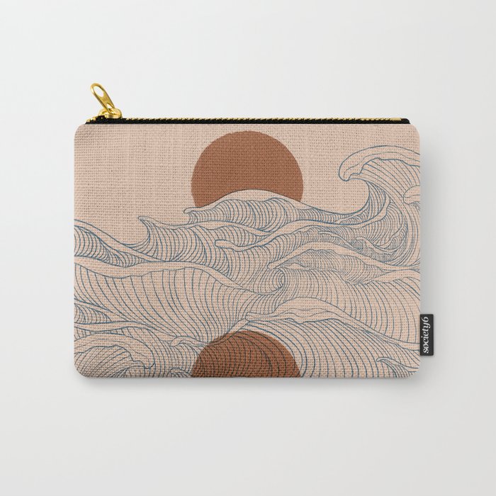Vintage abstract landscape the great wave ocean sunset moon Carry All Pouch Gallery Image 1