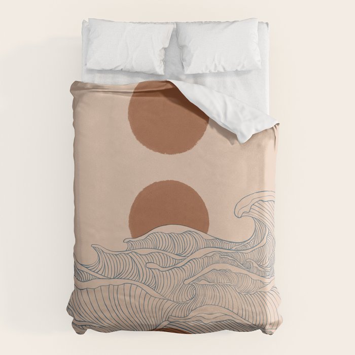 Vintage abstract landscape the great wave ocean sunset moon Duvet Cover Gallery Image 6