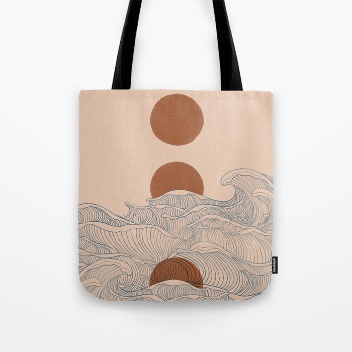 Vintage abstract landscape the great wave ocean sunset moon Tote Bag Gallery Image 1