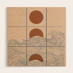 Vintage abstract landscape the great wave ocean sunset moon Wood Wall Art Gallery Image 1