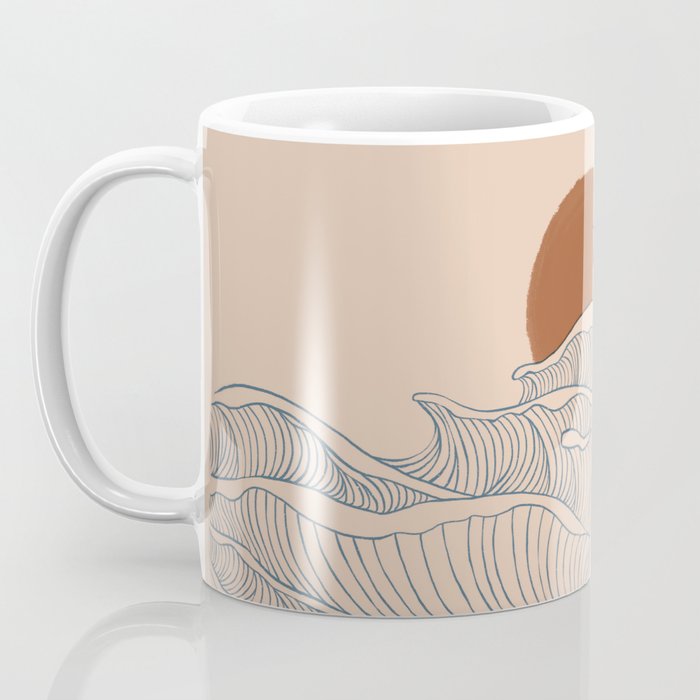 Vintage abstract landscape the great wave ocean sunset moon Coffee Mug Gallery Image 3