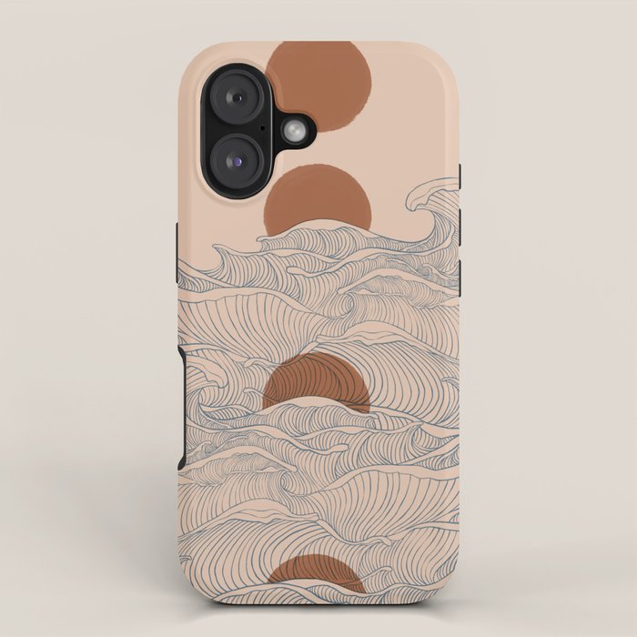 Vintage abstract landscape the great wave ocean sunset moon iPhone Case Gallery Image 1