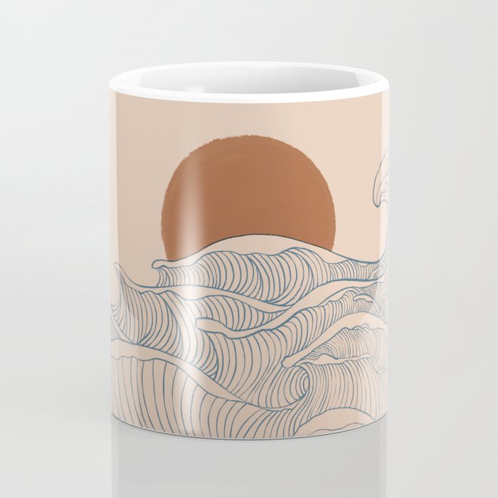 Vintage abstract landscape the great wave ocean sunset moon Coffee Mug Gallery Image 4