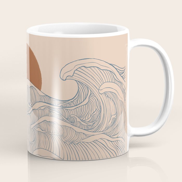 Vintage abstract landscape the great wave ocean sunset moon Coffee Mug Gallery Image 1