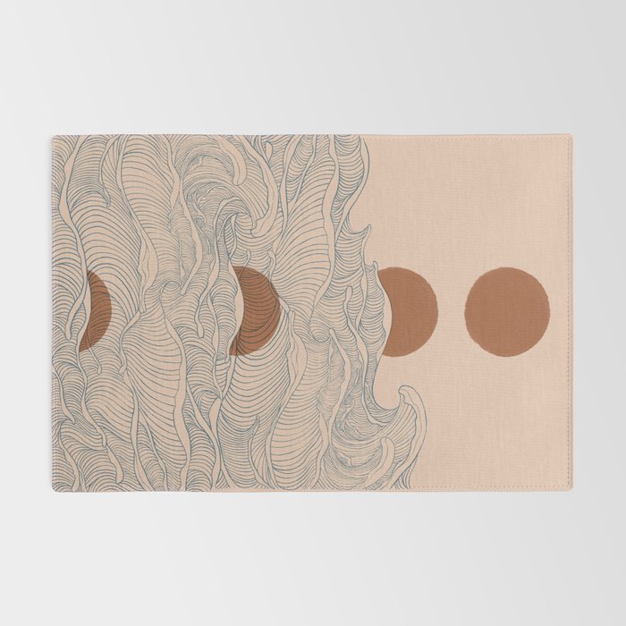 Vintage abstract landscape the great wave ocean sunset moon Rug Gallery Image 2