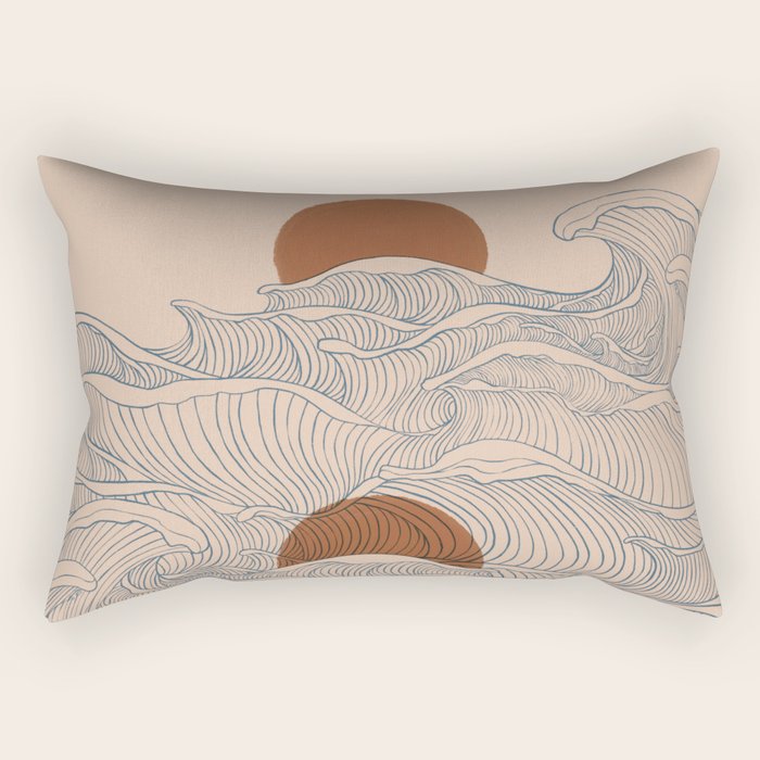 Vintage abstract landscape the great wave ocean sunset moon Rectangular Pillow Gallery Image 2