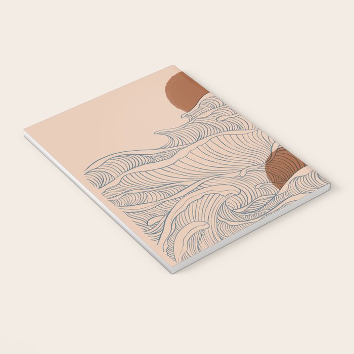 Vintage abstract landscape the great wave ocean sunset moon Notebook Gallery Image 3