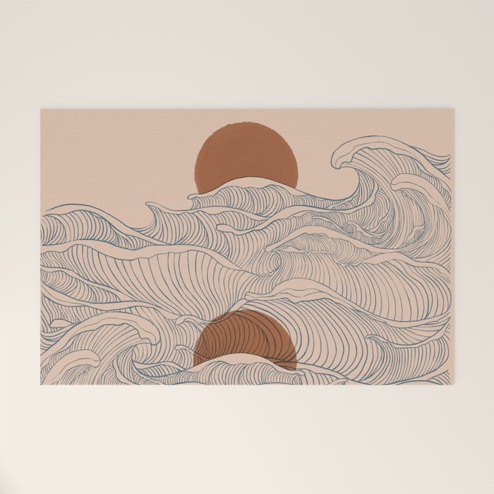 Vintage abstract landscape the great wave ocean sunset moon Welcome Mat Gallery Image 1