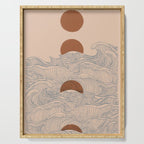 Vintage abstract landscape the great wave ocean sunset moon Serving Tray Gallery Image 1