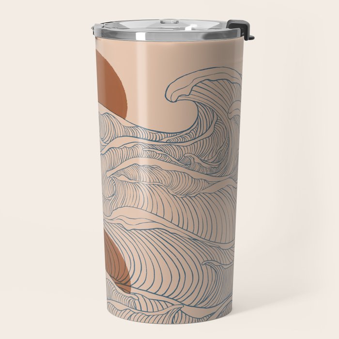 Vintage abstract landscape the great wave ocean sunset moon Travel Mug Gallery Image 2