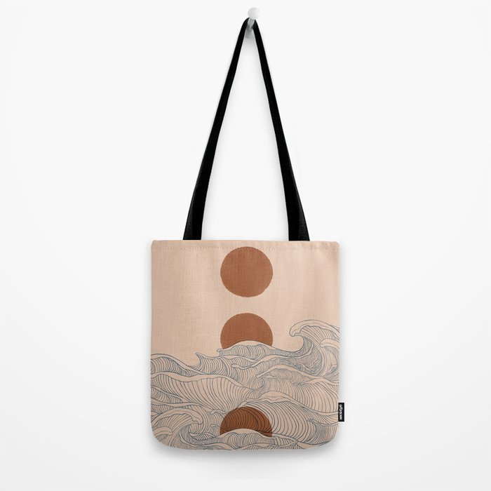 Vintage abstract landscape the great wave ocean sunset moon Tote Bag Gallery Image 2