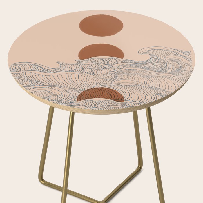 Vintage abstract landscape the great wave ocean sunset moon Side Table Gallery Image 2