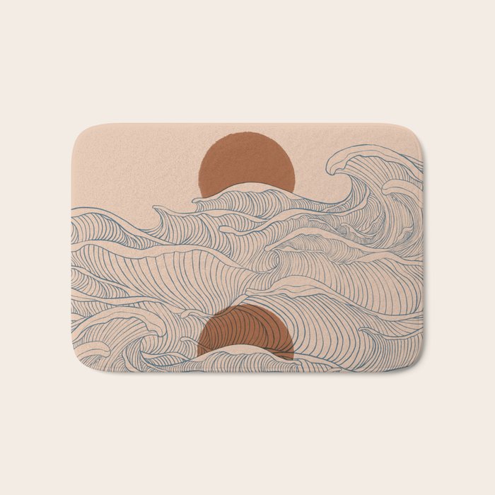 Vintage abstract landscape the great wave ocean sunset moon Bath Mat Gallery Image 1
