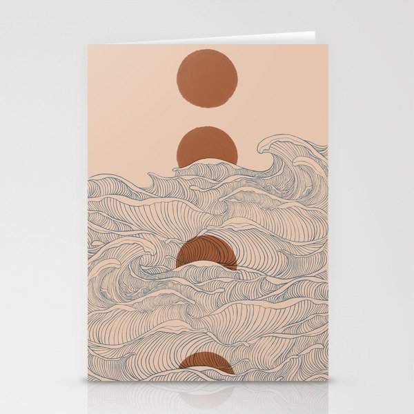 Vintage abstract landscape the great wave ocean sunset moon Stationery Card Gallery Image 2