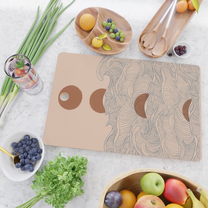 Vintage abstract landscape the great wave ocean sunset moon Cutting Board Gallery Image 2