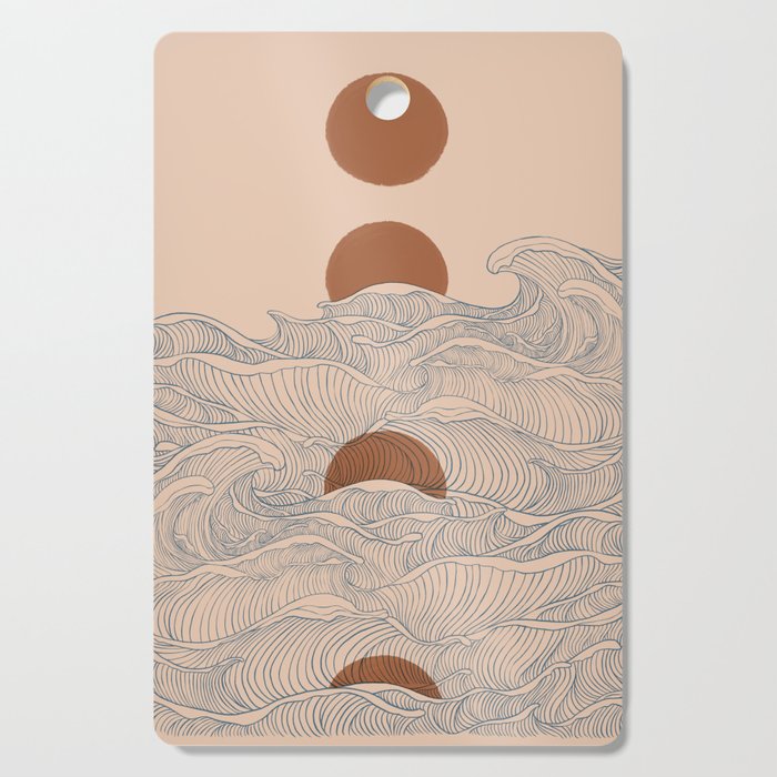 Vintage abstract landscape the great wave ocean sunset moon Cutting Board Gallery Image 1