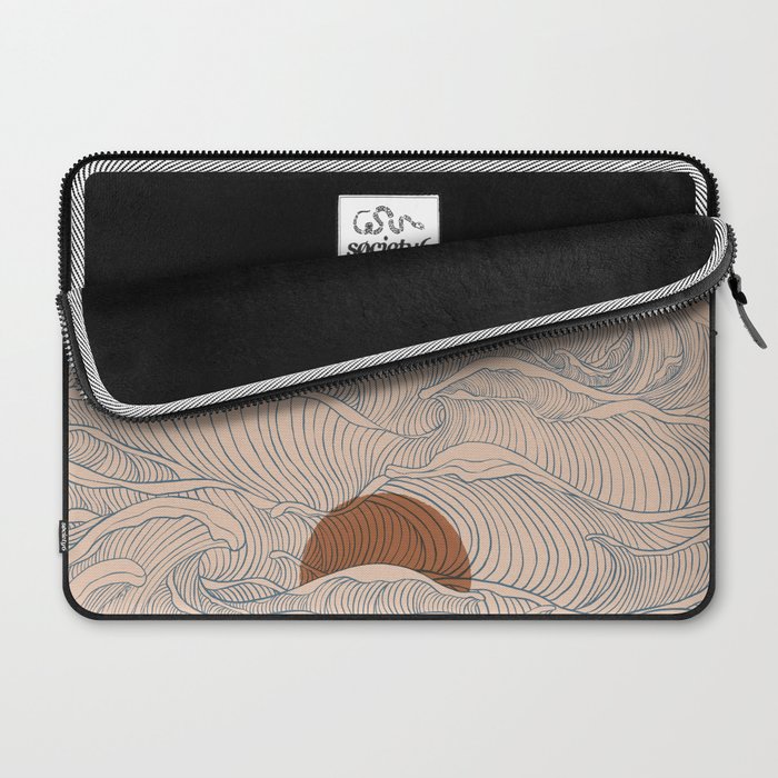 Vintage abstract landscape the great wave ocean sunset moon Laptop Sleeve Gallery Image 2