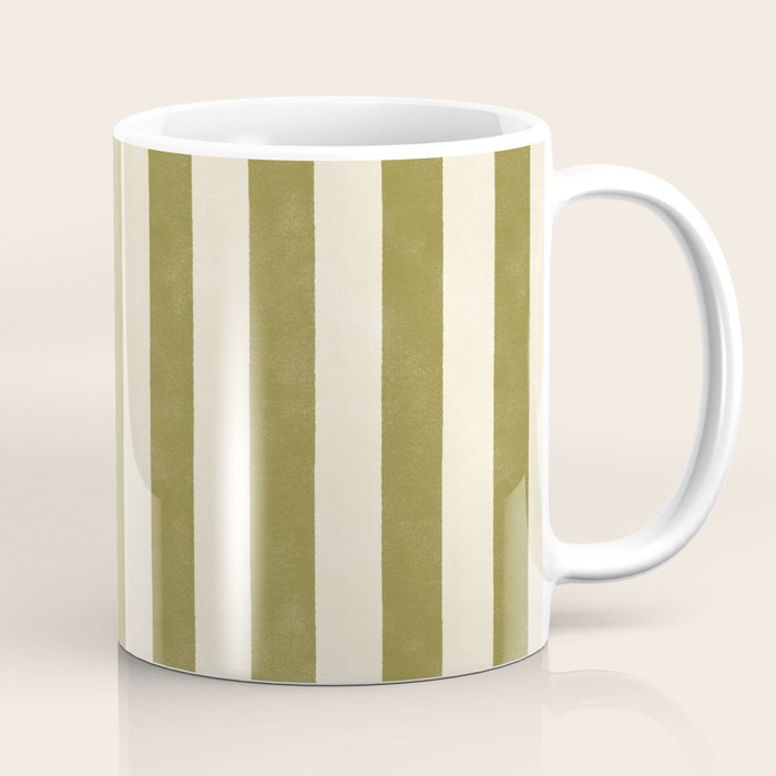 Cabana Stripe - moss green and cream Coffee Mug Gallery Image 1