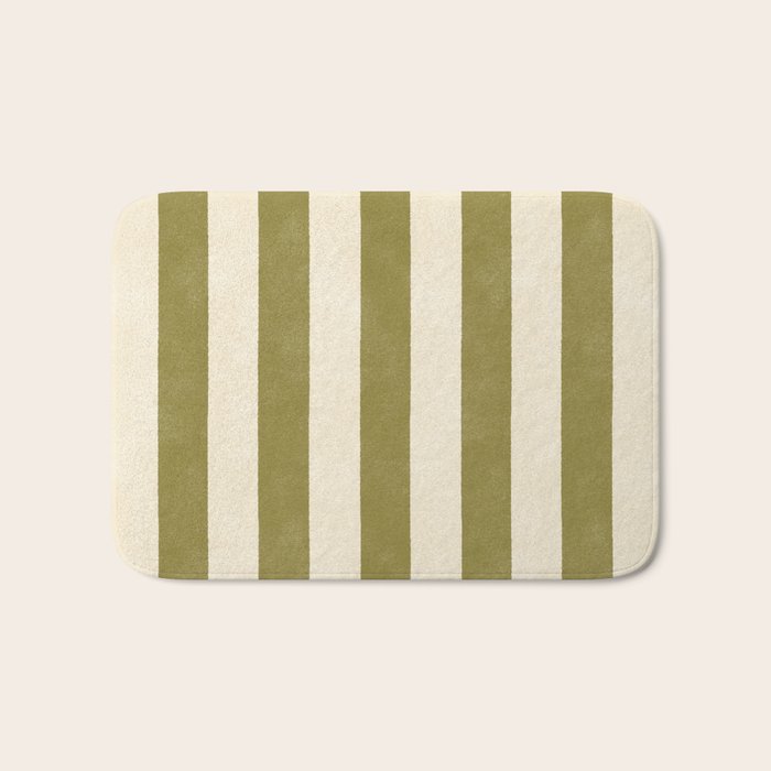 Cabana Stripe - moss green and cream Bath Mat Gallery Image 1