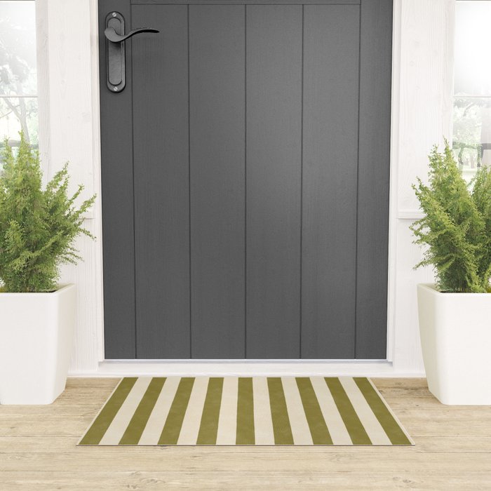 Cabana Stripe - moss green and cream Welcome Mat Gallery Image 3