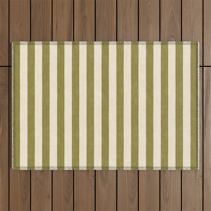 Cabana Stripe - moss green and cream Outdoor Rug Gallery Image 1