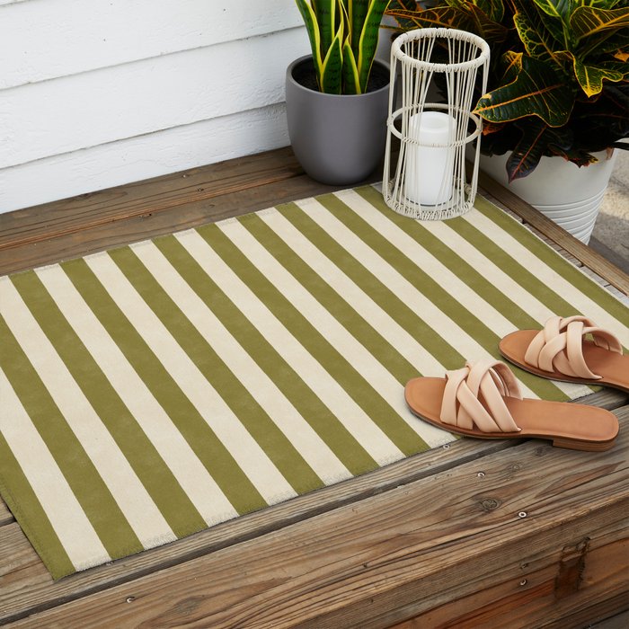 Cabana Stripe - moss green and cream Outdoor Rug Gallery Image 2