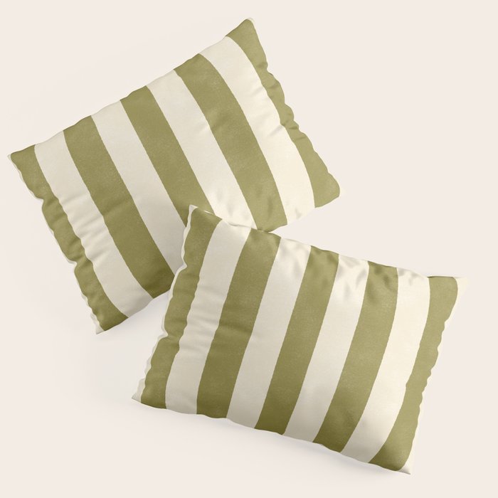 Cabana Stripe - moss green and cream Pillow Sham Gallery Image 3