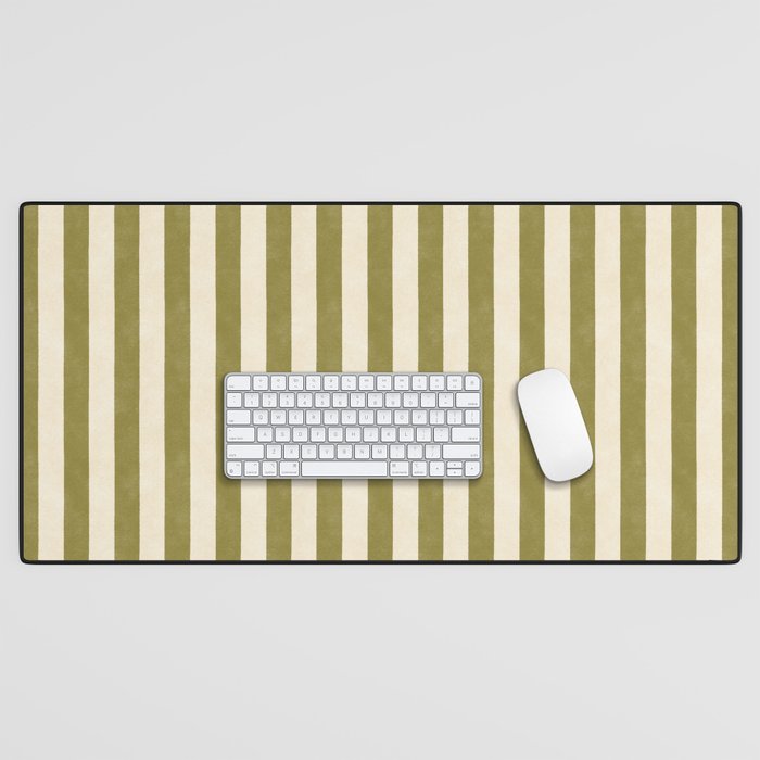 Cabana Stripe - moss green and cream Desk Mat Gallery Image 1