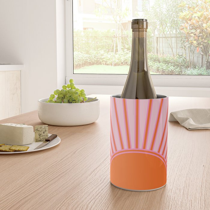 Sun Print Sunrise Sunshine Pastel Pink And Orange Retro Sun Wall Art Vintage Boho Modern Abstract Wine Chiller Gallery Image 4
